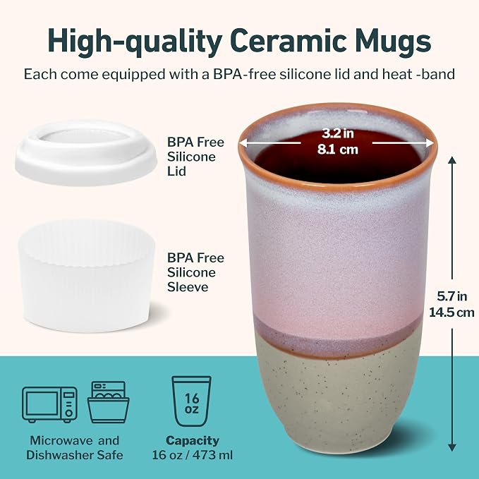 NOVA CERAMICS Coffee Travel Mug – Reusable To Go Mug – Microwave & Dishwasher - Image 3