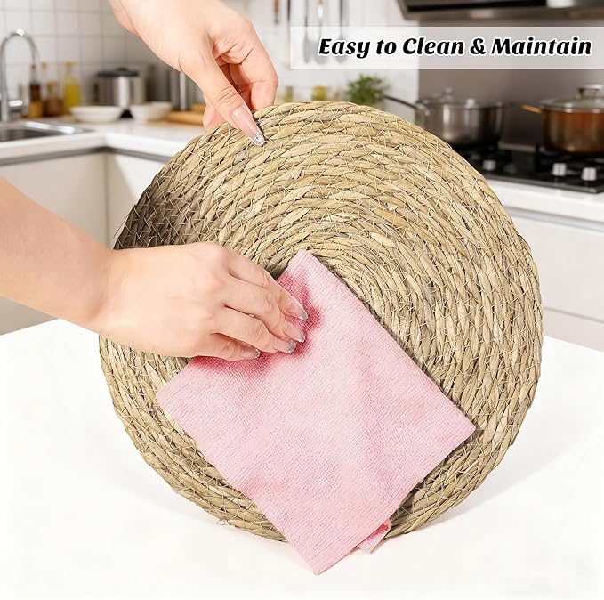 Elcoho 40 Pieces Round Woven Placemats 13.8 Inch Boho Rattan Placemats Farmhouse Braided Place Mats Woven Plate Chargers Rustic Wicker Table Mats for Dining Table
