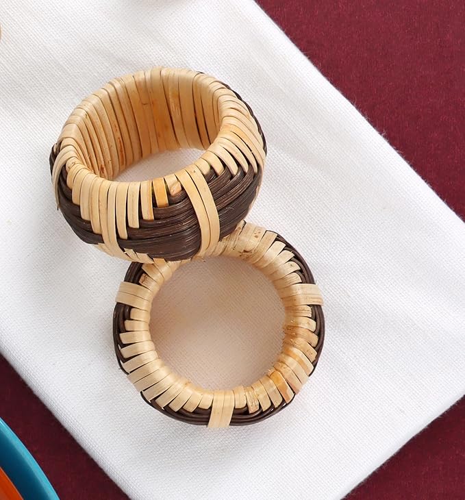 CLEENTABLE Cane Napkin Rings - Elegant Fall Napkin Rings for Table Decoration - Handwoven Natural Rattan Set of 12 Napkin Ring Suitable for Table Decor, Dining, Events, and Everyday Use (Brown)