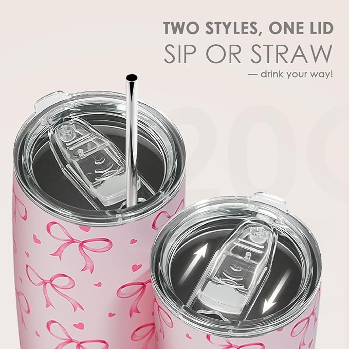 SANDJEST Bow Tumbler 20oz Stainless Steel Insulated, Travel Coffee Cup - Image 5