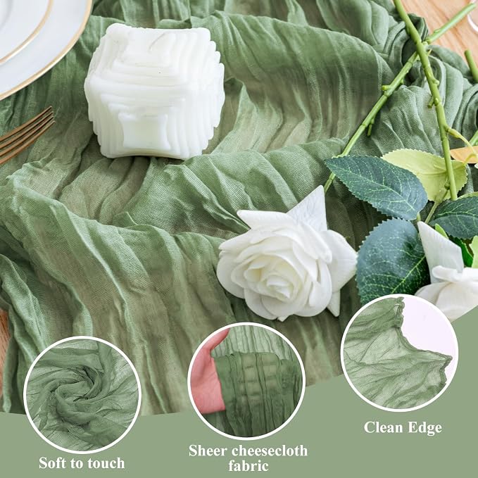 Cheesecloth Table Runner Sage Green 10FT Boho Gauze, 6 Pack | 120 Inch Cheese - Image 3