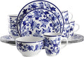 Elama Cattleya Orchid Design 16 Piece Round Porcelain Dinnerware Set in Blue by Elama