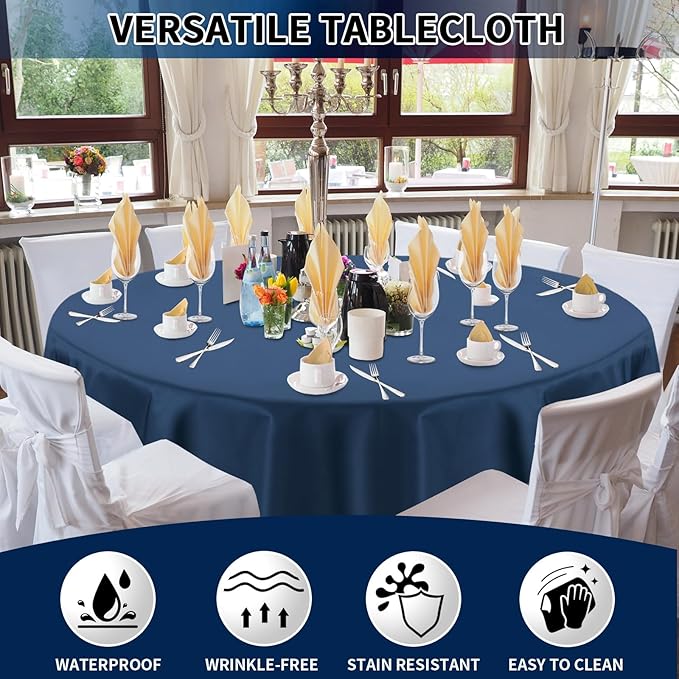 PureFit 6 Pack Round Navy Blue Table Cloths 70 Inch for Round Tables, Stain and Wrinkle Resistant Table Linens for Home Use, Wedding, Party, Banquet and Camping