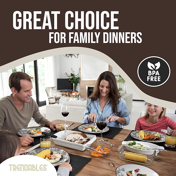 Trendables Disposable Dinnerware Sets Vintage Plates Plastic Disposable Plates Set For 20 Guests 20 x 8 Inch Dessert Plate & 20 x 10 Inch Wedding Plates & Party Plates Rustik
