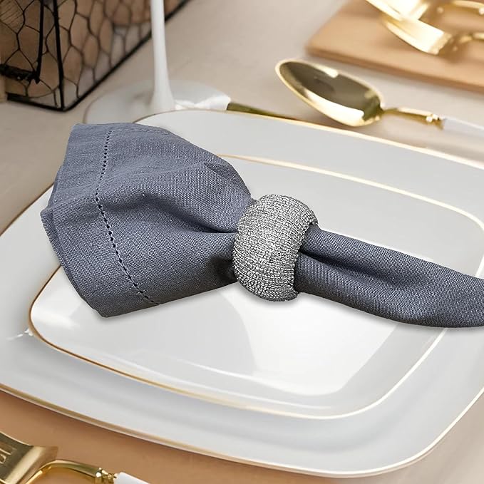 Lightnpro Beaded Napkin Ring Set of 12 - Elegant Decorative Napkin Holder for Dining Table Decor, Weddings, Banquets, Birthday Parties, Thanksgiving, Special Occasion, Holiday & Everyday Use - Gold