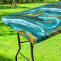 Smiry Rectangle Table Cloth Cover, Waterproof Elastic Fitted Picnic Tablecloth for 6 Foot Tables, Wipeable Flannel Backed Vinyl Tablecloths for Camping, Dining, Outdoor (Teal & Gold, 30" x 72")