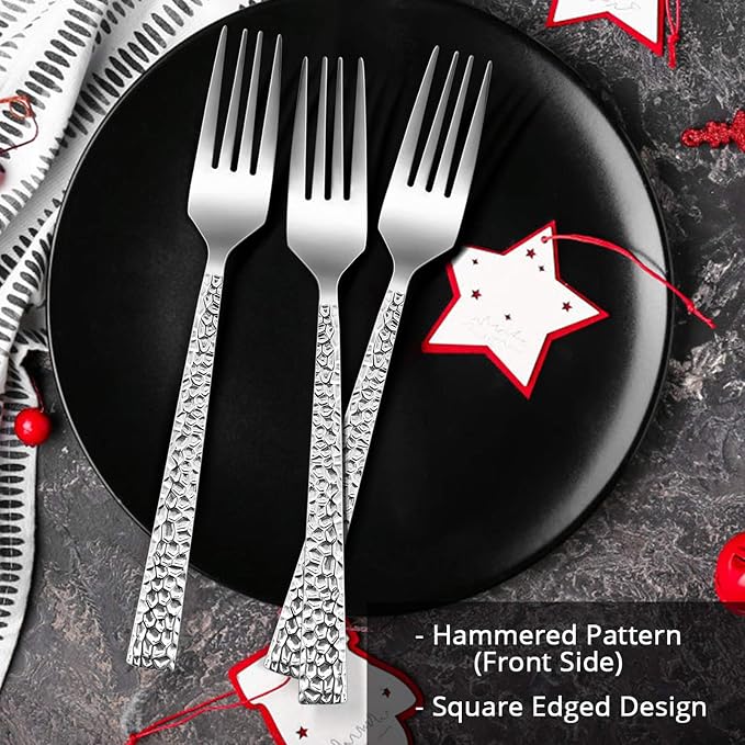 E-far 6-piece Hammered Dinner Forks Set, 7.9 Inch Stainless Steel Forks - Image 4