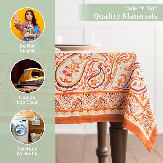 Maison d' Hermine Table Cloth Rectangle Table 100% Cotton 60 x 90 Inches Fall Tablecloth Reusable Everyday Use for Thanksgiving Christmas Decorations Dining Farmhouse Party (Palatial Paisley)