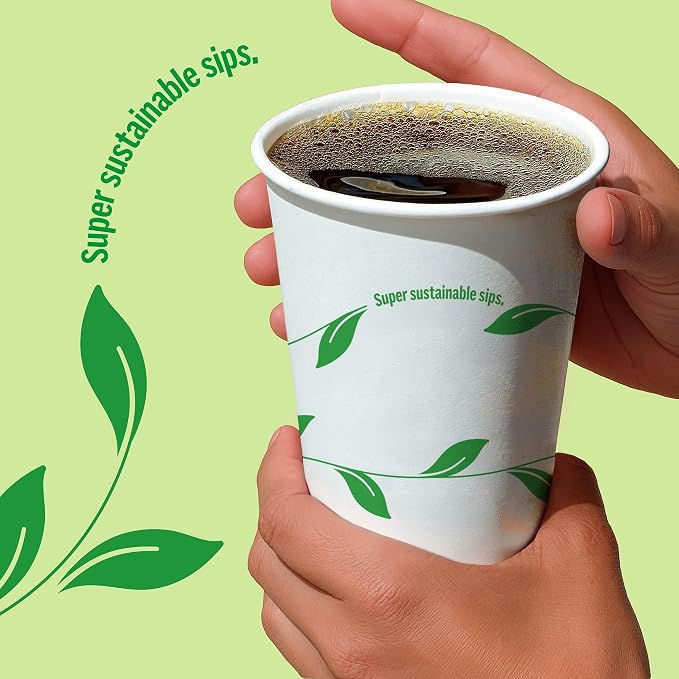 Perk Compostable Paper Hot Cups, 16 oz White/Green, Disposable Coffee Cups - Image 5