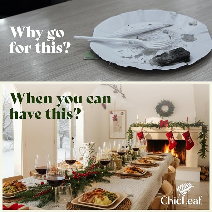 Chic Leaf Square Bamboo Palm Leaf Disposable Plates - 8" Pack of 100 - Biodegradable & Compostable Dinnerware - Disposable Party & Appetizer Plates - Sustainable Dessert Trays Romantic Date Essentials
