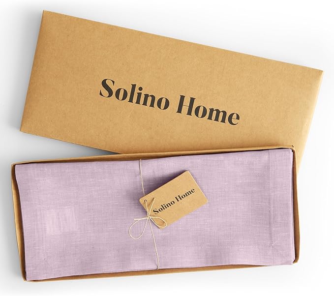 Solino Home Linen Small Table Runner 36 Inches - Athena, 100% Pure Linen Chambray Lavender Table Runner 14 x 36 Inch Ideal for Dresser and Coffee Tables - Spring, Easter, Valentines