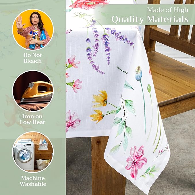 Maison d' Hermine Table Cloth Rectangle Table 100% Cotton 60 x 120 Inches Tablecloth Reusable Decorative for Dining Room Farmhouse Home Valentines Day Decorations Spring Summer - Just Floral