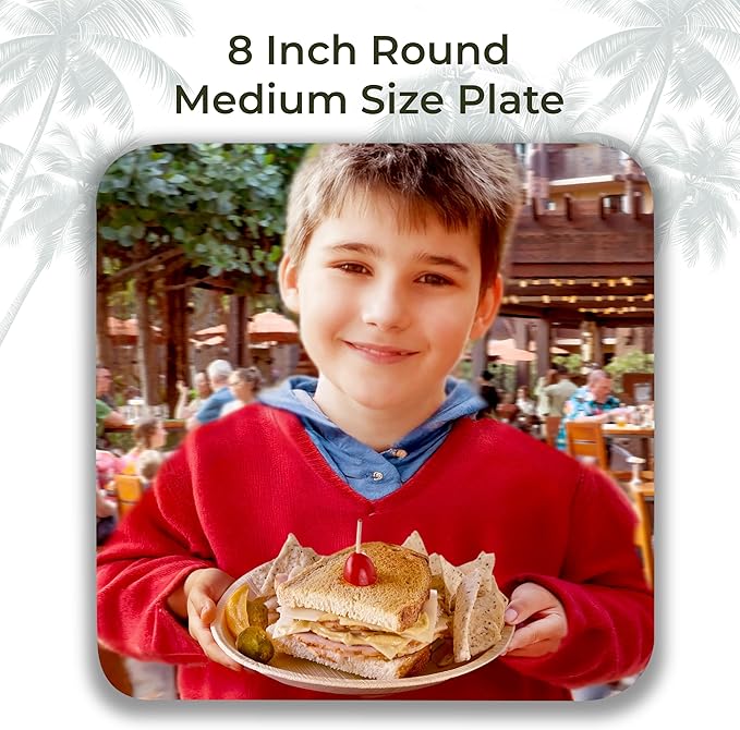 Indie Palm Disposable Palm Leaf Plates – 50 Pack 8 Inch Round – Heavy Duty, 100% Compostable & Biodegradable – Eco-Friendly Alternative to Plastic & Bamboo – Perfect for Parties & Events