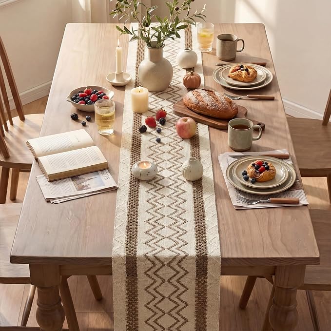 Artoid Mode Coffee Stripe Diamond Woven Table Runner 12x72 Inch | Holiday - Image 4