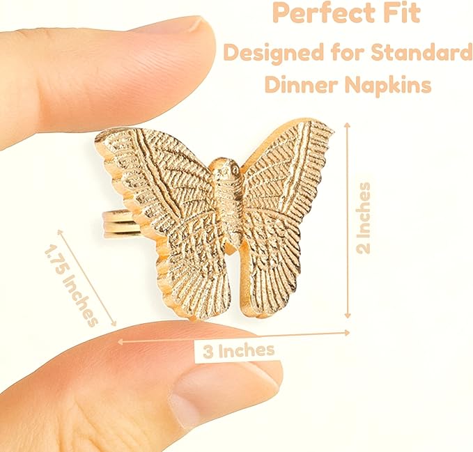 CLEENTABLE 12 Pcs Napkin Rings Set - Decorative Metal Butterfly Bling Napkin Rings Guest Napkin Buckle for Wedding, Party, Gathering, Dinner, Table, Banquet, Decoration, Gifting (Gold)