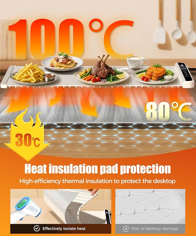 Warming Mat for Food, 26x15 Inch, Off White, Fast Heat, Child Lock | Includes - Image 2