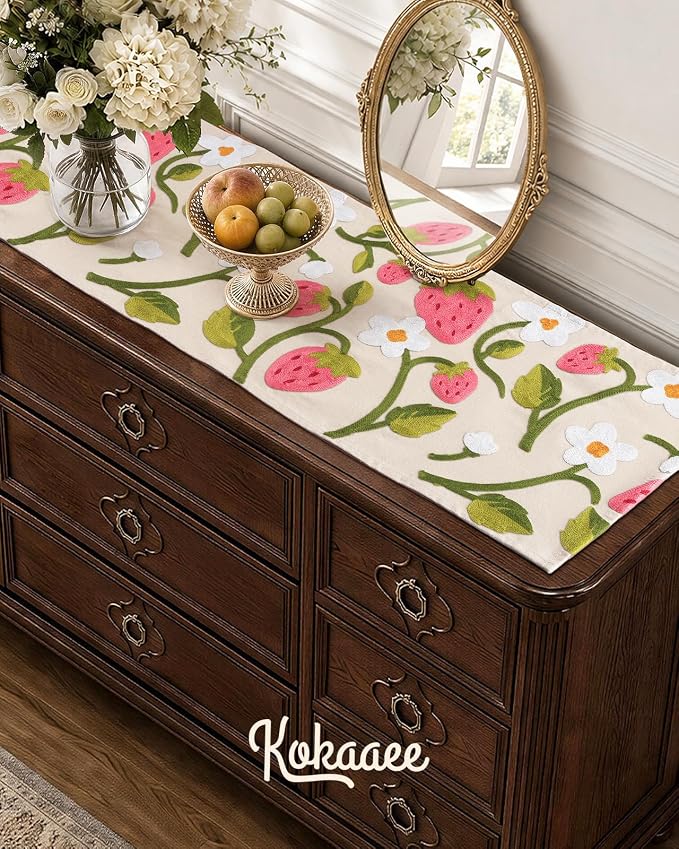 Canvas Embroidered Narrow 13"x 36" Table Runner, Rustic texture, Machine - Image 5