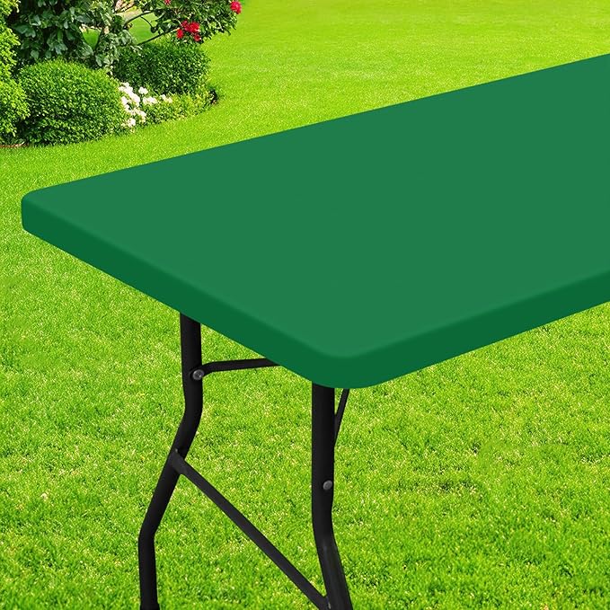 Smiry Rectangle Picnic Table Cloth, Waterproof Elastic Fitted Tablecloths for 6 Foot Tables, Washable Polyester Table Cover for Camping, Indoor and Outdoor (Hunter Green, 30"x72")
