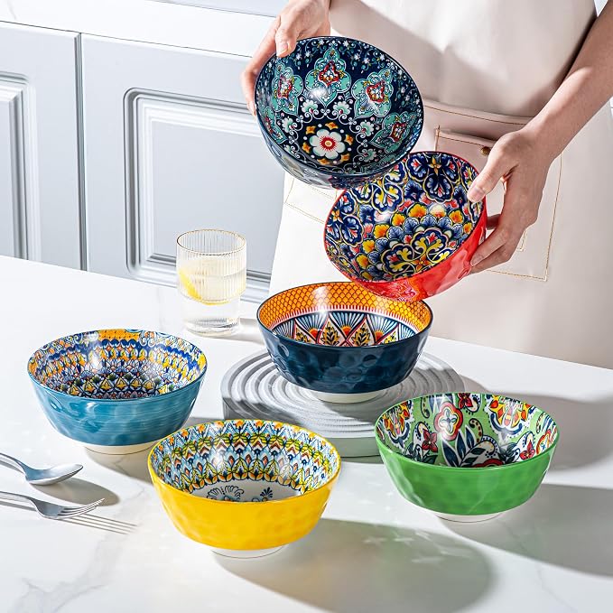 HENXFEN LEAD Ceramic Cereal, Soup Bowls Set of 6-25 Oz Porcelain Serving Bowls - Image 3