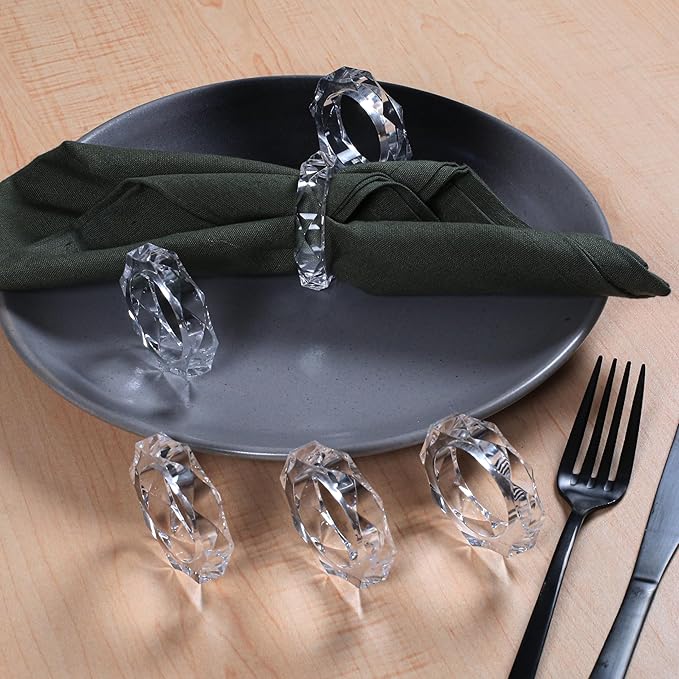 ALPHA Living HOME Transparent Acrylic Napkin Rings - Set of 12 Elegant Serviette Holders for Wedding, Party, Dining Table & Holiday Décor - Clear Napkin Rings by