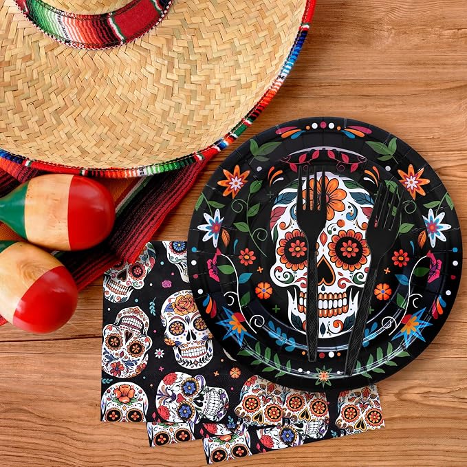 96 Pieces Day of the Dead Tableware Set - Image 4