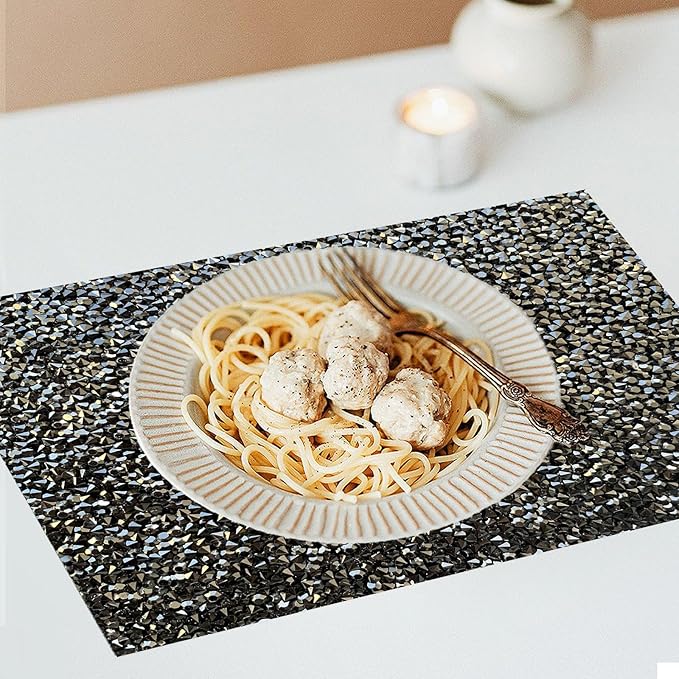 Round Placemats Set of 1 in Black Heat Resistant Circle Bling Washable Placemats for Dinner, Kitchen, Wedding, Decorative