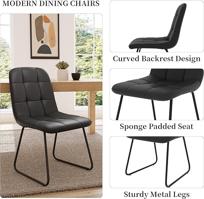 45.3 Inch Round Dining Table Set for 4, Mid Century Modern Small Coffee Set for Dining Room Kitchen Apartment (Cream Table + 4 U-Shaped Black Chairs)
