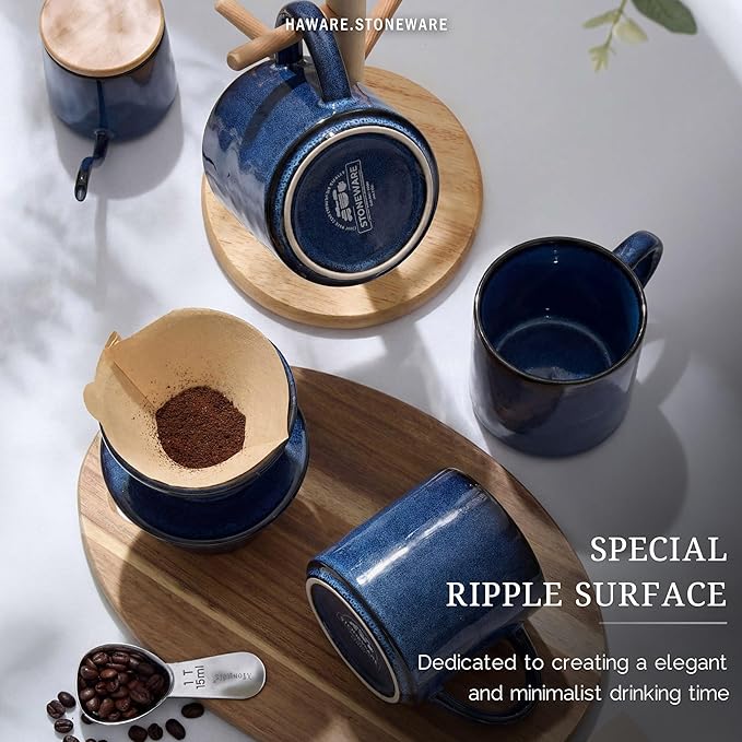 HaWare Coffee Mugs Set of 4, 14 Ounce, Starry Blue | Stoneware Latte Cups - Image 5