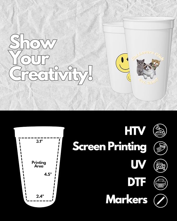 PartyPrints 100 Pack 22 oz White Reusable Blank Plastic Cups, Colored Plastic - Image 3