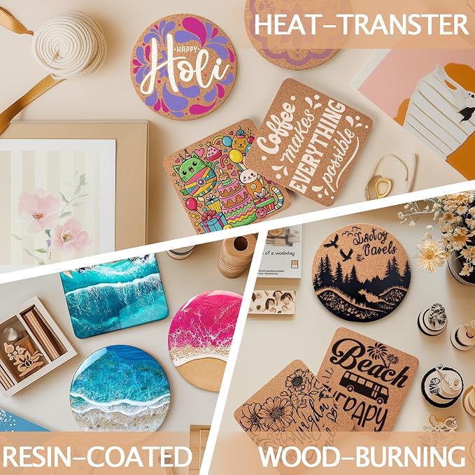 100 PCS Cork Coasters for Laser Engraving, Thick Absorbent Blank Coasters | 4 - Image 6