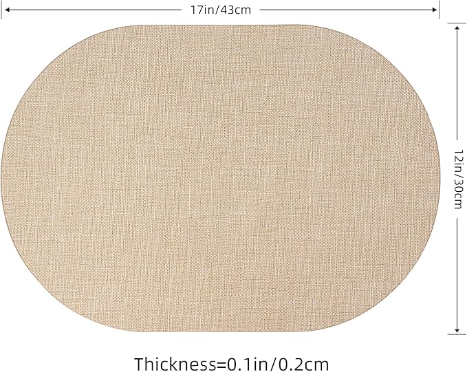 Oval Placemats for Dining Table Set of 6, Washable Leather Table Mats, Waterproof Heat-Resistant Non-Slip Kitchen Placemats, Simple Style Oval Design