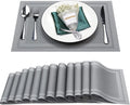 Placemats Set of 12,Washable,Heat and Stain Resistant Indoor/Outdoor Place mats,Vinyl Woven Non Slip Table Mats for Restaurant Table Protection,PVC Placemats(Gray,12PCS)