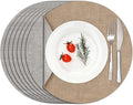 Myir JUN Reversible Vinyl Round Placemats Set of 8, Faux Leather Place Mats Dual Sided Waterproof Oilproof Wipeable, Heat-Resistant Table Mats for Kitchen Dining Indoor Outdoor (14", Light Gray Beige)
