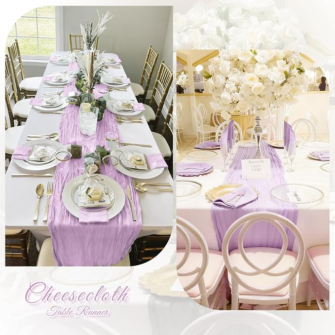 3 Pack Lavender Cheesecloth Table Runner, 17 x 108 inch, Semi Sheer Boho Cheese - Image 6