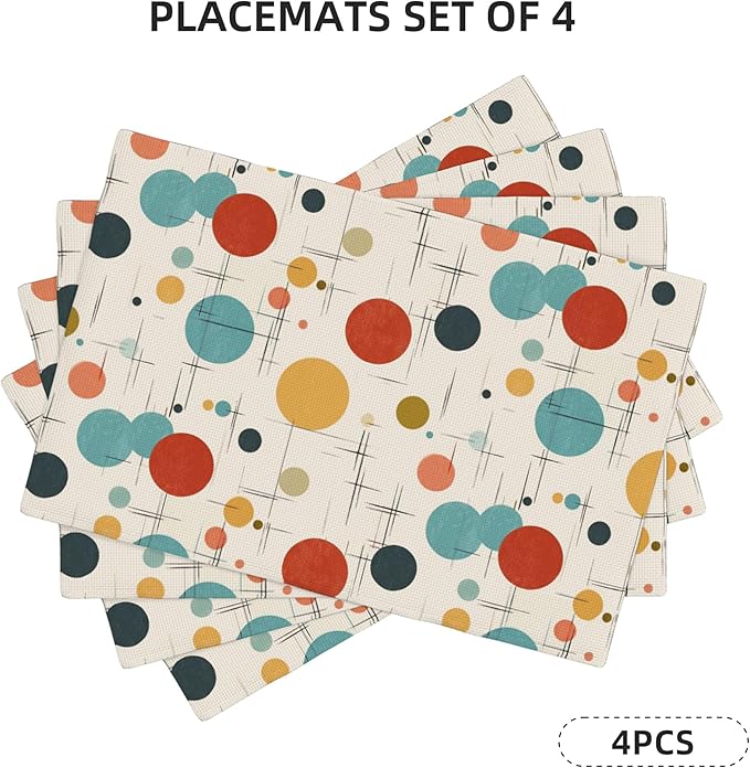 Modern Mid Century Placemats Set of 4 Washable Table Place Mats for Dining Kitchen Party Decor