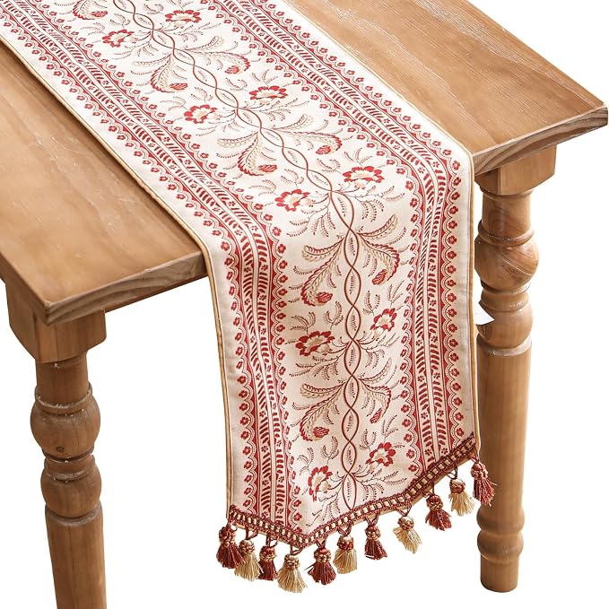 Designer Vintage Linen Table Runner, Floral Pattern, Dining Table, Thanksgiving by Isaennehomedecoration