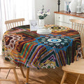 Laeacco 60 Inch Colorful Patchwork Round Tablecloth Woven Flowers Geometric Abstract Art Print Table Cloth Washable Waterproof Wrinkle Free Table Cover for Kitchen Dining Picnic Party Decoration