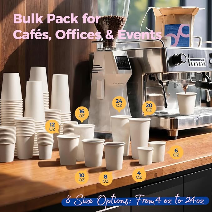 Fit Meal Prep 200 Pack 12 oz Disposable Paper Coffee Cups, Premium Hot Cups - Image 6