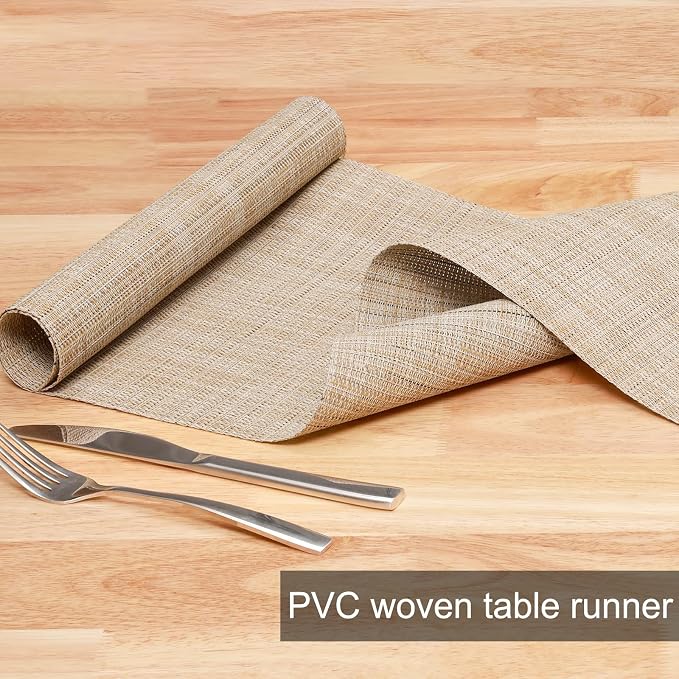 Table Runner 55 Inches Long, Vinyl Woven Heatproof Table Runners | Washable - Image 2