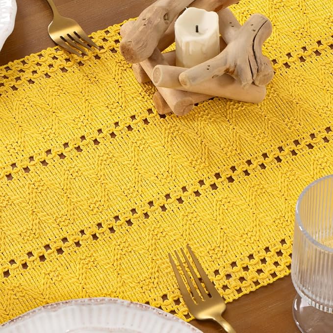 DeZerlor Boho Macrame Table Runner Spring Easter Farmhouse Woven Small Table - Image 6