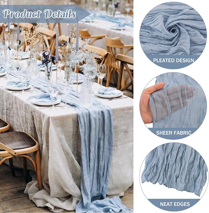 Dusty Blue 10FT Cheesecloth Table Runner Boho Gauze Fabric Table Runner Rustic - Image 2