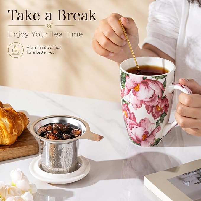 AmorArc Tea Cup With Infuser and Lid, 18oz Loose Leaf Tea Mug With Steeper | - Image 5
