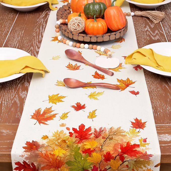Fall Table Runner 13 x 60 Inch, Maple Leaves Autumn Farmhouse Decor - Image 6