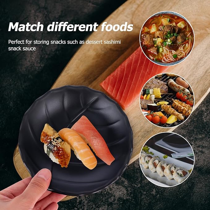 Decorative Leaf Pattern Appetizer Plate Black Small Dessert Dish Kitchen Fruit Salad Plate for Household Tableware and Side Dishes