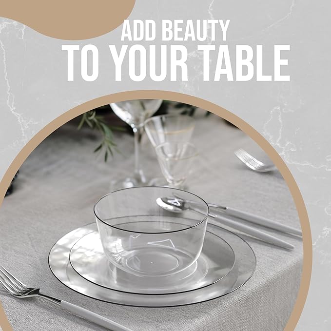 Trendables Plastic Bowls Disposable Bowls 24 Oz Bowl Set Of 20 Clear Black Rimmed Fancy Plastic Serving Dishes Perfect for Parties and Events Disposable Candy Bowl