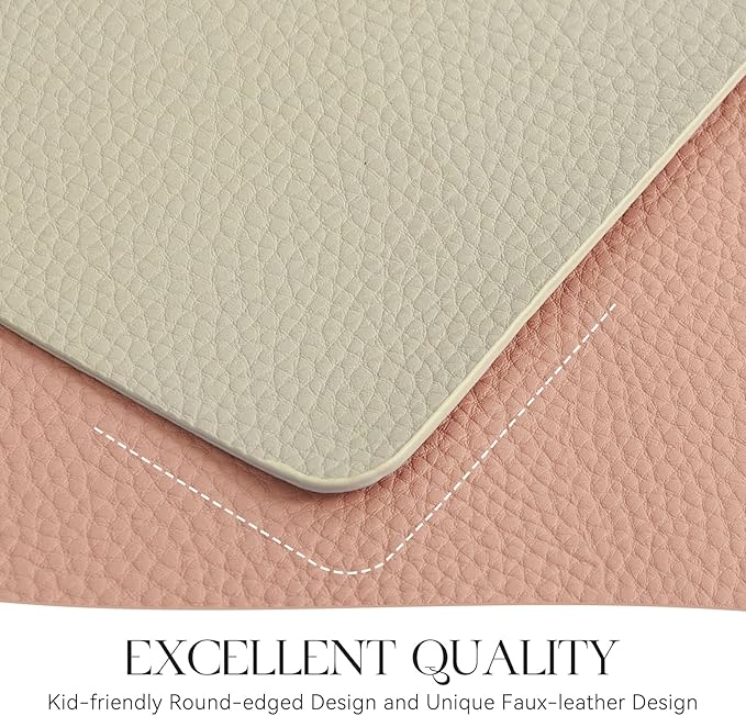 MOSAYT Vinyl Placemats Set of 6, Heat Resistant Place Mats 100% Waterproof Washable & Wipeable Faux Leather Reversible Table Mats for Kitchen Dining Party Indoor Outdoor, 12" x 17", Beige/Pink
