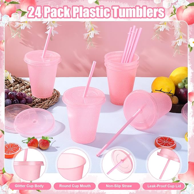 24 Pcs Plastic Tumblers with Lids and Straws, Reusable Cups with Lids Plastic - Image 3