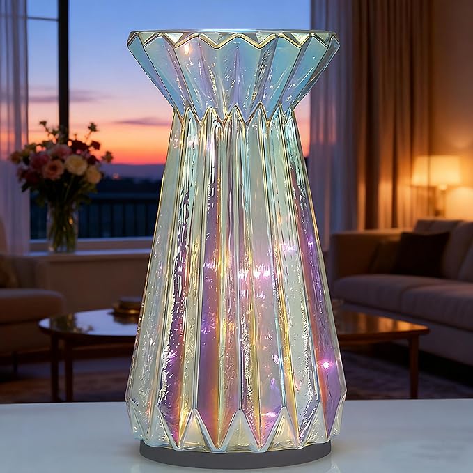 Home Decor, Mercury Glass Pillar Candle Pedestal Holders with Led Lights, Lighted up Candle Holder for Pillar Candle, Candlestick Holders with Timer for Wedding Home Dining Table Xmas (Colorful)