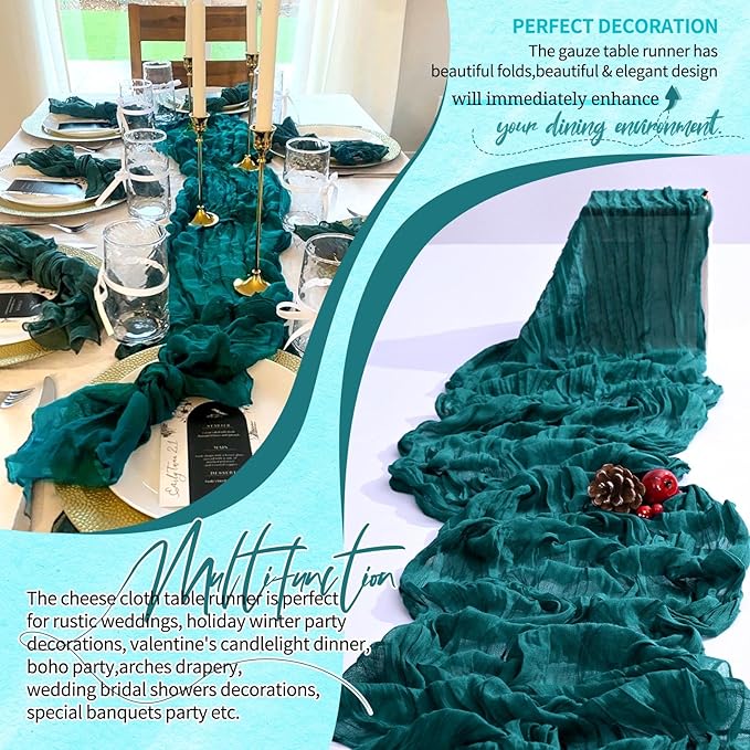 30 Pack Cheesecloth Table Runner 10FT Teal Table Runner Boho Gauze Cheese Cloth - Image 6