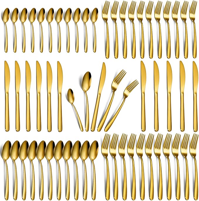 Hunnycook 60-Piece Gold Silverware Set by Dedicatedtoenhancingyourdiningexperience